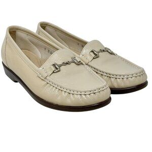 SAS Womens Metro Taupe Web Linen Tan Leather Loafers Size 9M Silvertone Horsebit